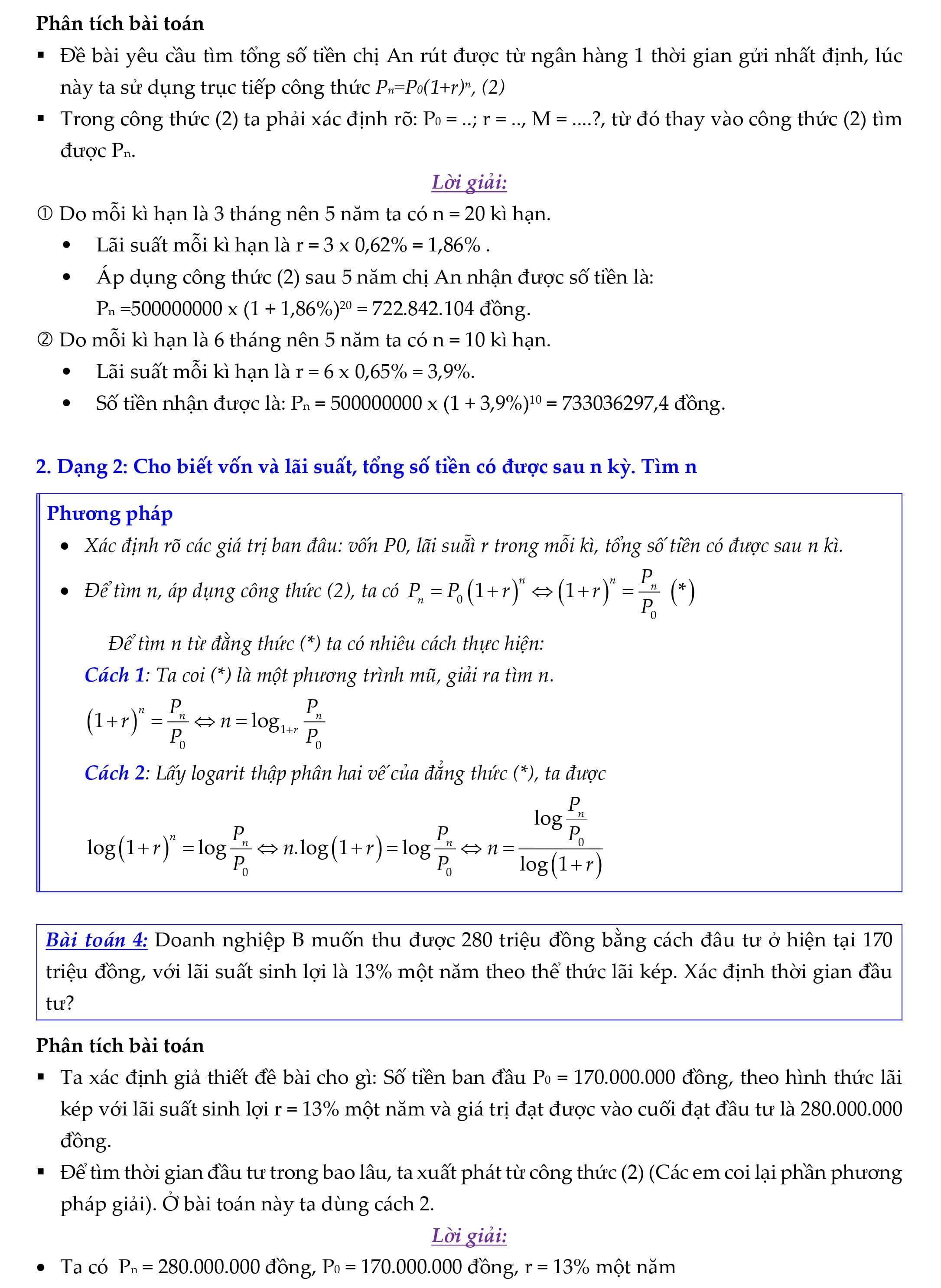 công thức tính lãi kép toán 12